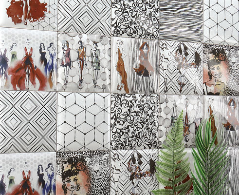 خرید ۱۵۲×۱۵۲ میلی متر کاشی های داخلی دیوار خاکستری سفید با الگوهای هندسی ساخت آنلاین