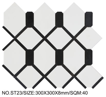 خرید موزاییک سنگ طبیعی ضد لغزش سفید و مشکی 300x300 میلی‌متر برای اتاق غذاخوری و اتاق نشیمن ساخت آنلاین