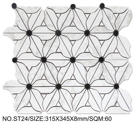 خرید کاشی موزاییک سنگ طبیعی 315x345 میلی‌متری گل‌دار و ظریف برای اتاق غذاخوری و بازسازی ساخت آنلاین