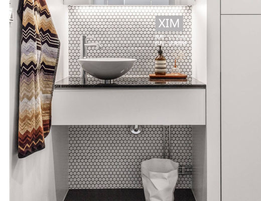 خرید Geometric Frosted SGS Glass Hexagon Mosaic Tile Luxury Hotel Full Body 305.5x265mm ساخت آنلاین