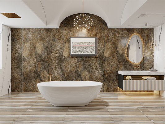 رنگ زرد مات دیوار داخلی 1600x3200mm سنگ سنگ شکن برای حمام