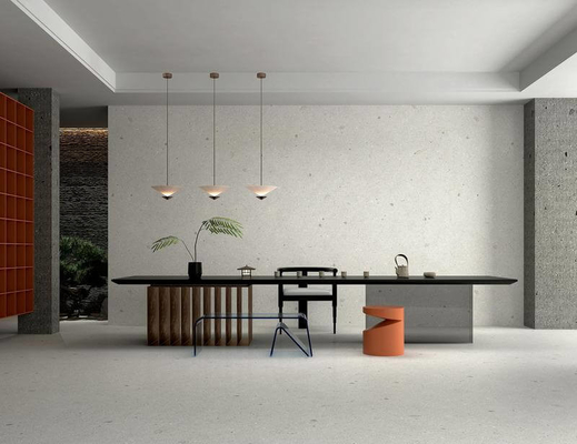کف داخلی 1200x1200x9mm کاشی های سازگار با محیط زیست و خاکستری روشن W.A 0.5% Terrazzo کاشی پورسلن نرم شیشه ای برای خانه و دفتر