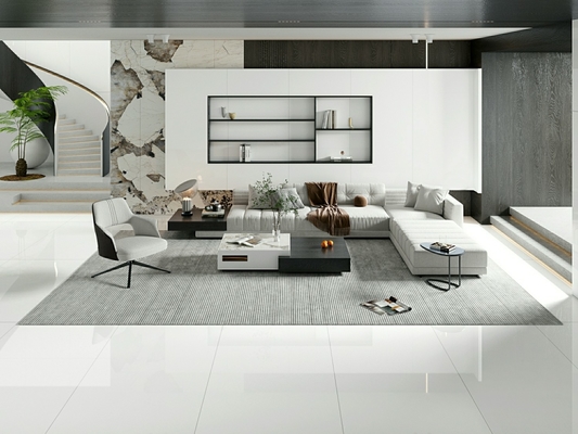 طبقه داخلی مستطیل 900x1800x9mm سفیدی پورسلین کاشی پولیش شده برای حمام و اتاق غذا