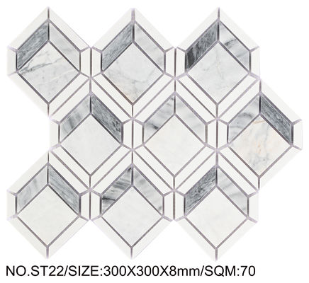 موزايک از سنگ طبيعي 300×300 ميلي متري از سنگ عاج و خاکستري ضد باکتري براي دفتر و حمام