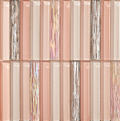 کاشی های موزاییک شیشه ای صورتی روشن 300x300 میلی متری داخلی ضد لغزش و بادوام برای هتل و بالکن