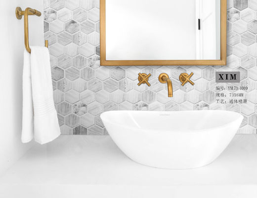 کاشی کاشی دیواری SGS Hexagon Mosaic ، کاشی شیشه ای آشپزخانه 48x6mm سنگ مرمر