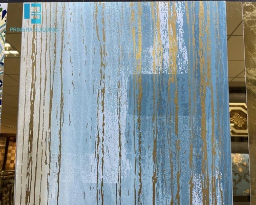 کاشی های چینی براق پاییزی واتر استون 24'X24' Bule ضد لغزش رنگ خط طلایی
